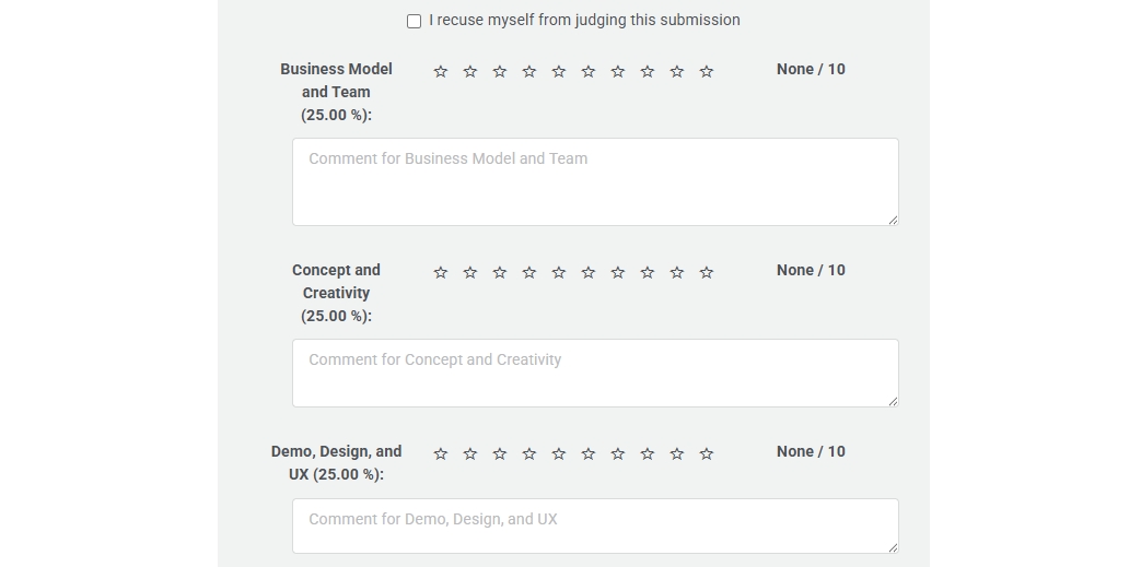 Submission judging rubric and automated digital certificate view